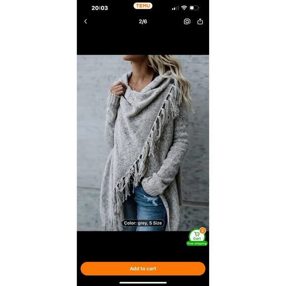 Beige Polyester Women’s Fringed Sweater Large - Picture 5 of 10